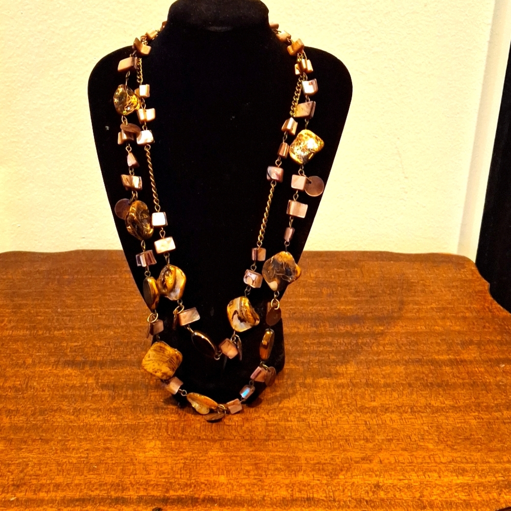 Brass and Bead Earthtones Necklace